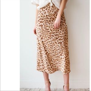 Free People Normani Bias Midi Skirt | Leopard Brown | Sz 8 | Leopard Print Skirt